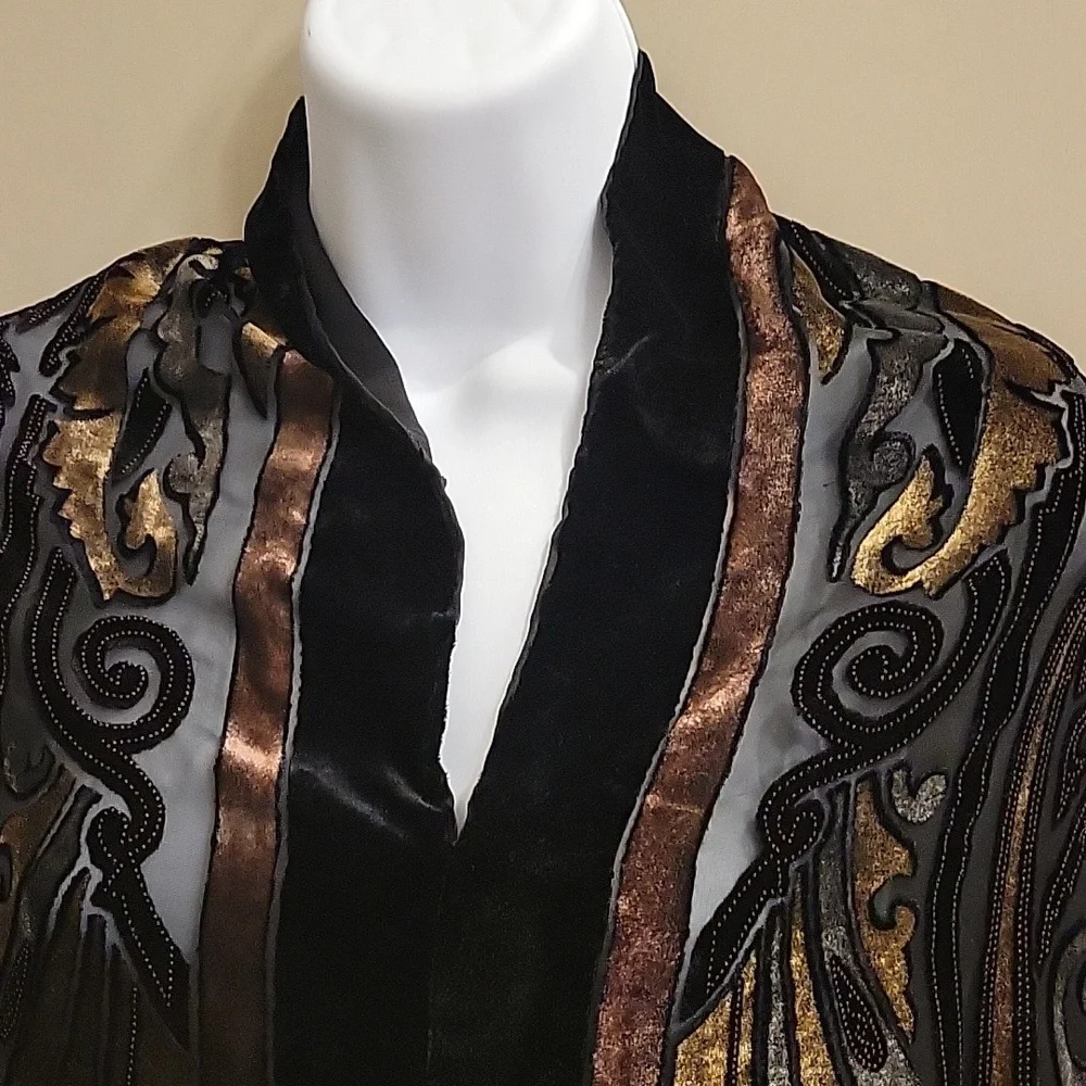 Black & Gold Paisley Burnout Scarf